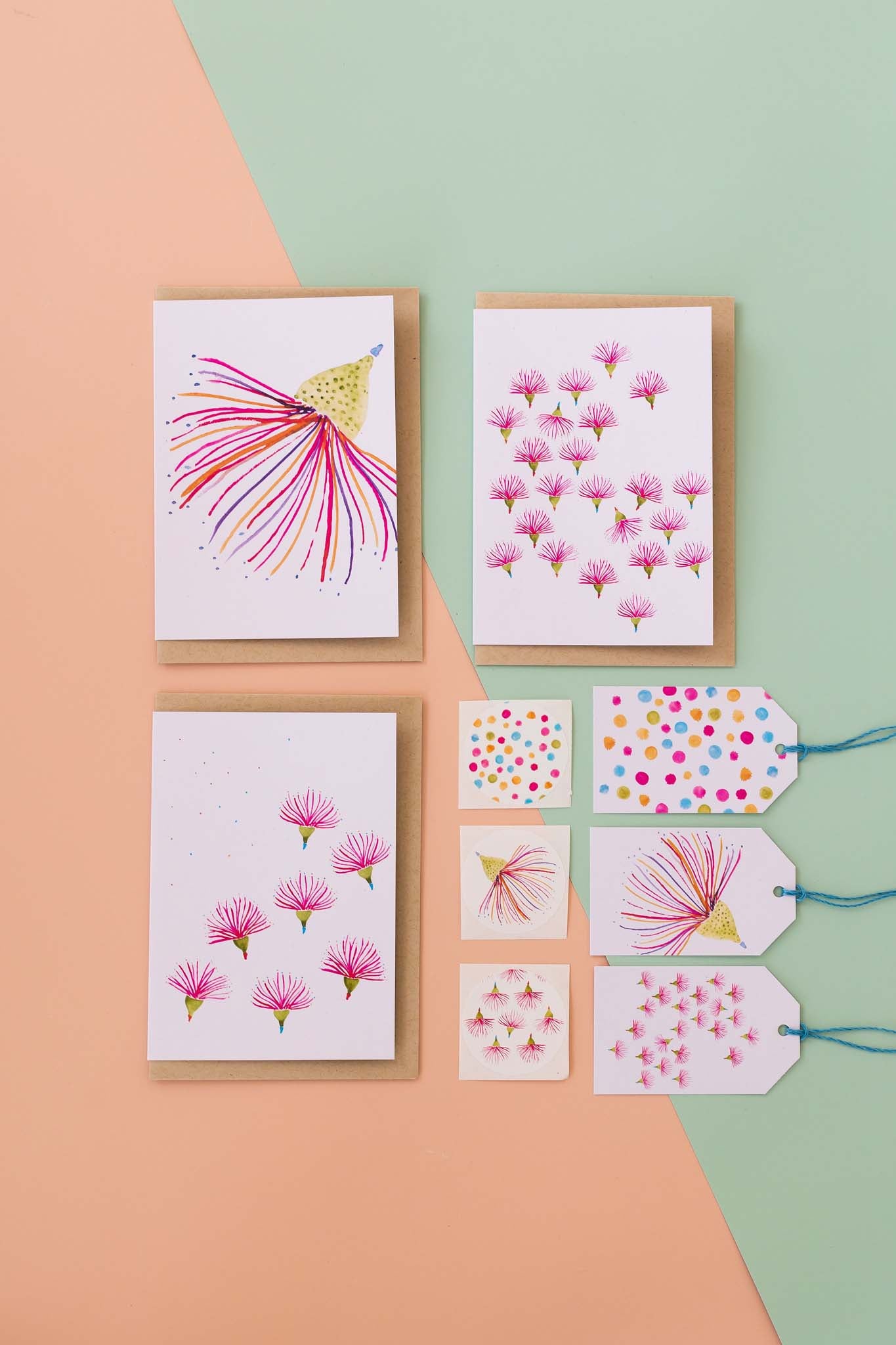 Greeting cards set - Gum flowers