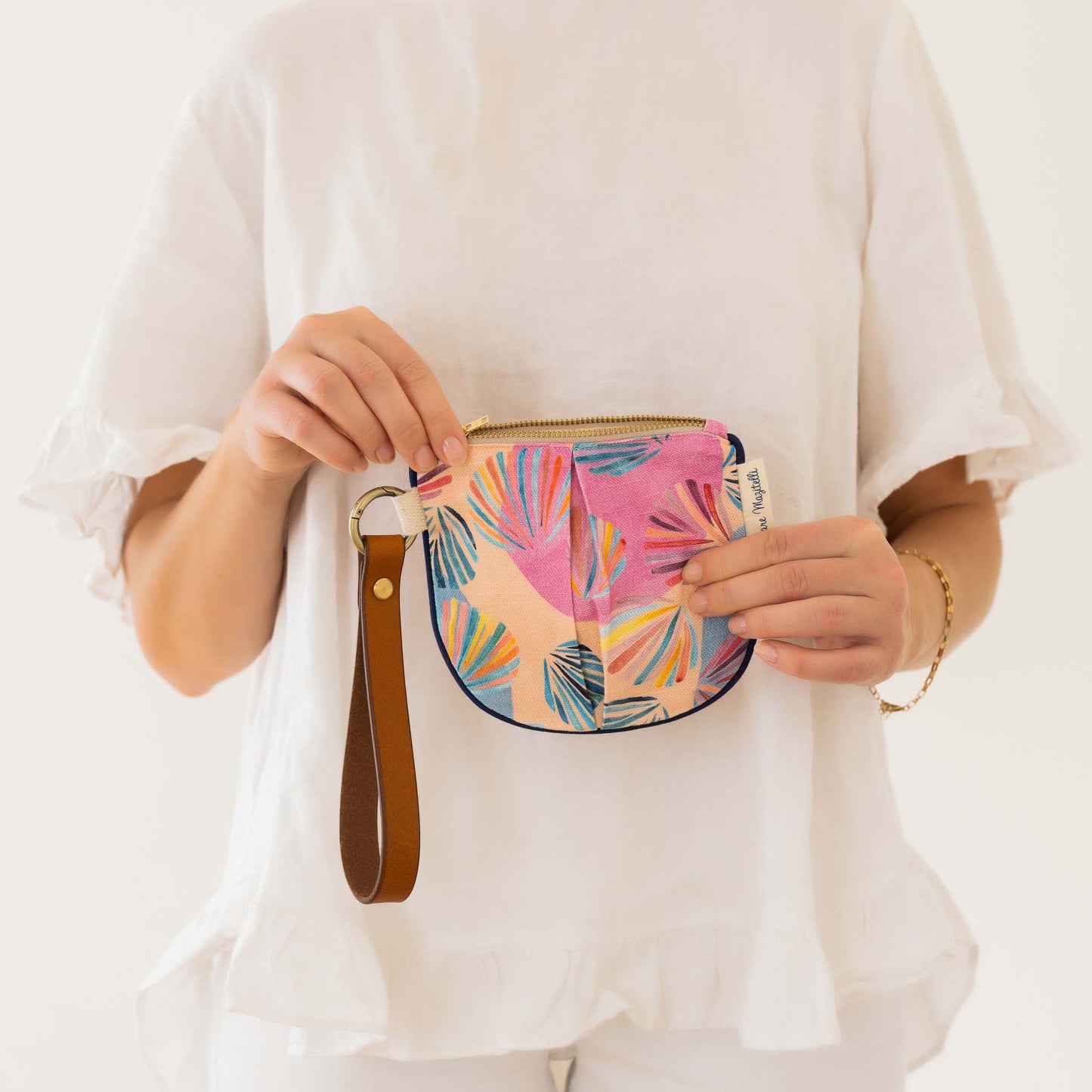 Gelato shell mini print - Linen zip purse