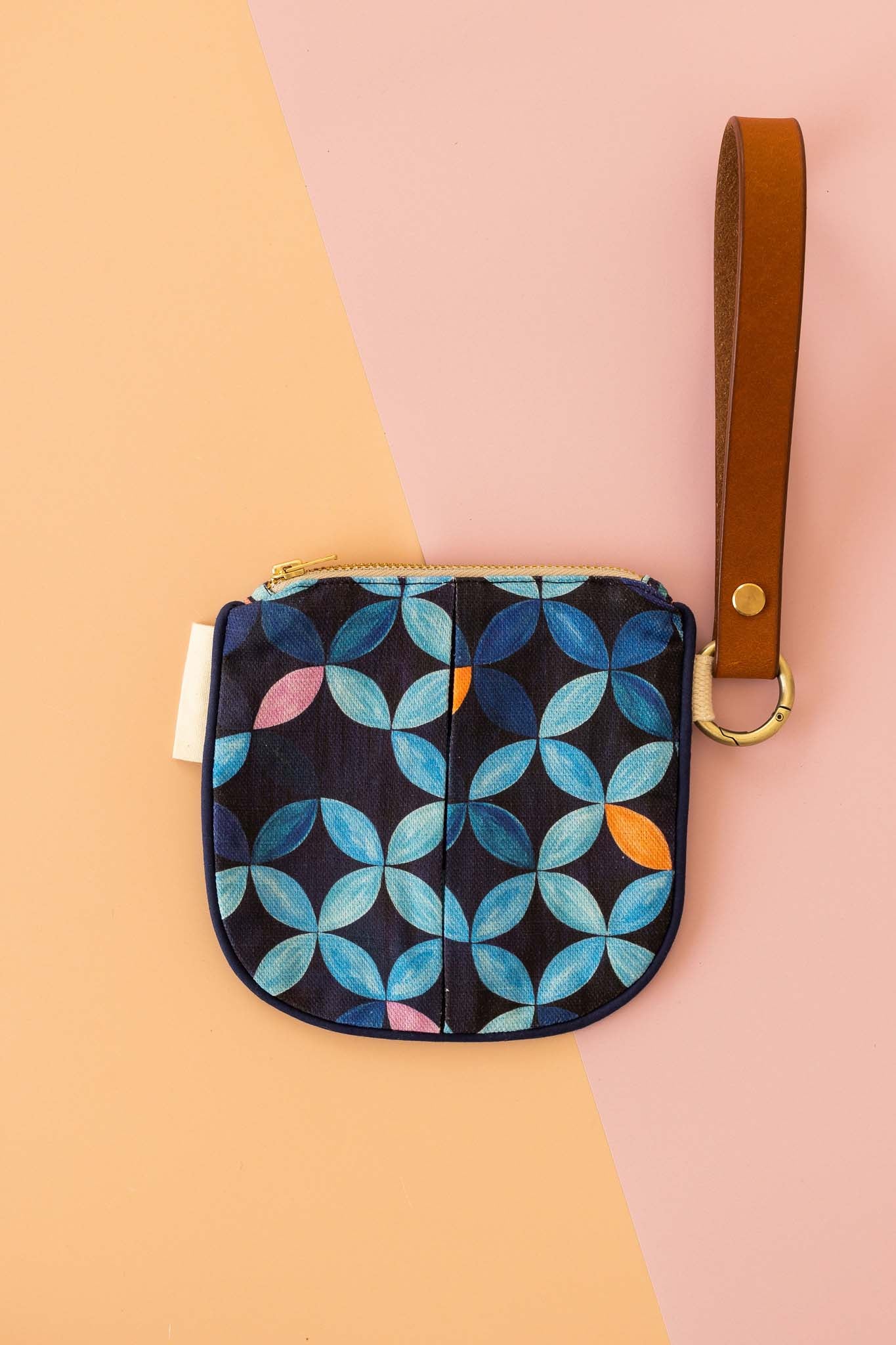 Midnight petal mini print - Linen zip purse