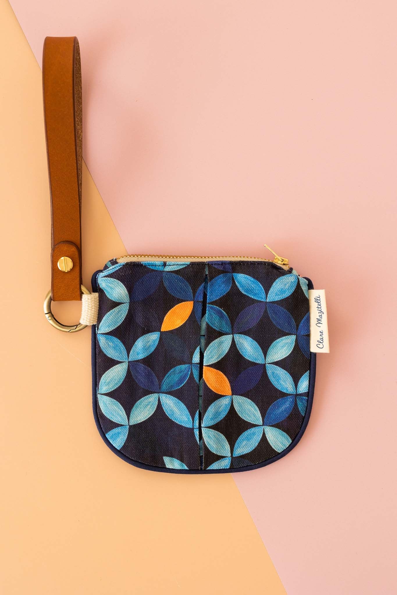 Midnight petal mini print - Linen zip purse